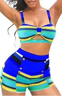 Photo 1 of **medium**
B2prity High Waisted Swimsuit for Women Cute Two Piece Bathing Suit Cut Out Bikini Set Tummy Control Swimwear with Boyshorts Blue