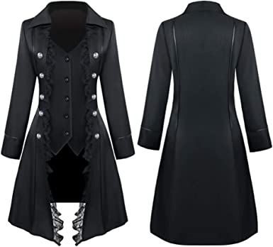 Photo 1 of 3XL - Lace Steampunk Thin Jacket Casual Gothic Triple-Breasted Jackets Retro Victorian Punk Loose Solid Medieval Coat