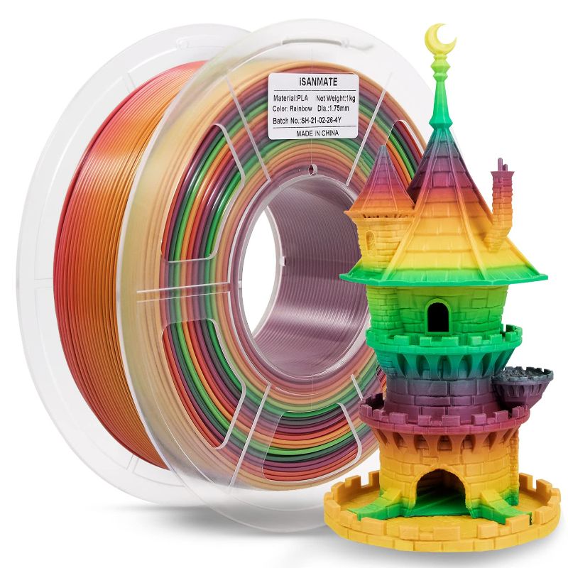 Photo 1 of 3D Printer Filament, Color Change Rainbow PLA Filament 1.75 mm Dimensional Accuracy +/- 0.02 mm, 1 KG Spool, PLA Rainbow Multicolor
