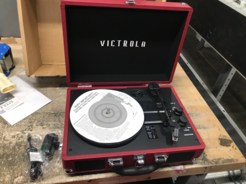 Photo 2 of Victrola Vintage 3-Speed Bluetooth Portable Suitcase Record Player Red 