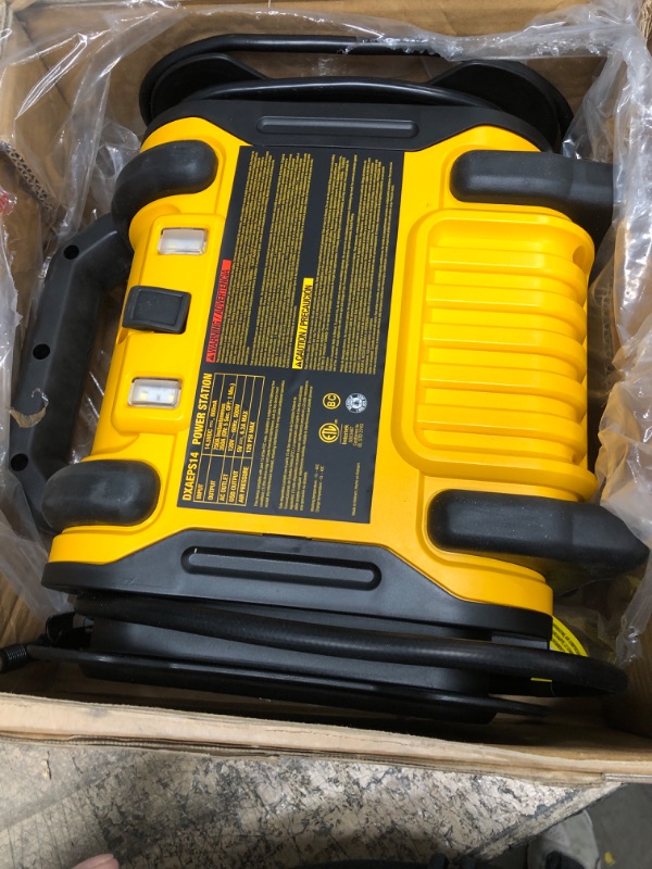 Photo 2 of DEWALT DXAEPS14 1600 Peak Battery Amp 12V Automotive Jump Starter/Power Station with 500 Watt AC Power Inverter, 120 PSI Digital Compressor, and USB Power , Yellow