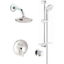 Photo 1 of **MISSING PARTS** Grohe Europlus Pressure Balanced Shower System with Rain Shower Head, Handshower, Slide Bar, Wall Supply, Integrated Diverter and Volume Control - Rough-In Valve Included
