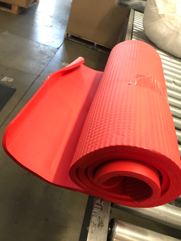 Photo 2 of **MISSING SMALL STRAP** BalanceFrom  All Purpose 1/2-Inch Extra Thick High Density Anti-Tear Exercise Yoga Mat and Knee Pad with Carrying Strap and Yoga Blocks Red Yoga Mat with Knee Pad