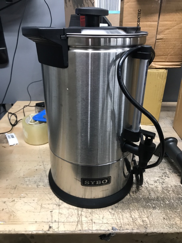 Photo 4 of *** TESTED - POWERS ON*** SYBO 2022 Upgrade SR-CP100B Commercial Grade Stainless Steel Percolate Coffee Maker Hot Water Urn for Catering, 100-CUP 16 L, Metallic
