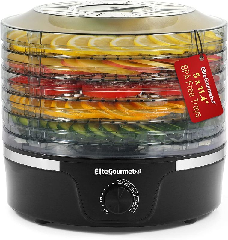 Photo 1 of *** TESTED - POWERS ON*** Elite Gourmet EFD319 Food Dehydrator, 5 BPA-Free 11.4" Trays Adjustable Temperature Controls, Jerky, Herbs, Fruit, Veggies, Dried Snacks, Black
