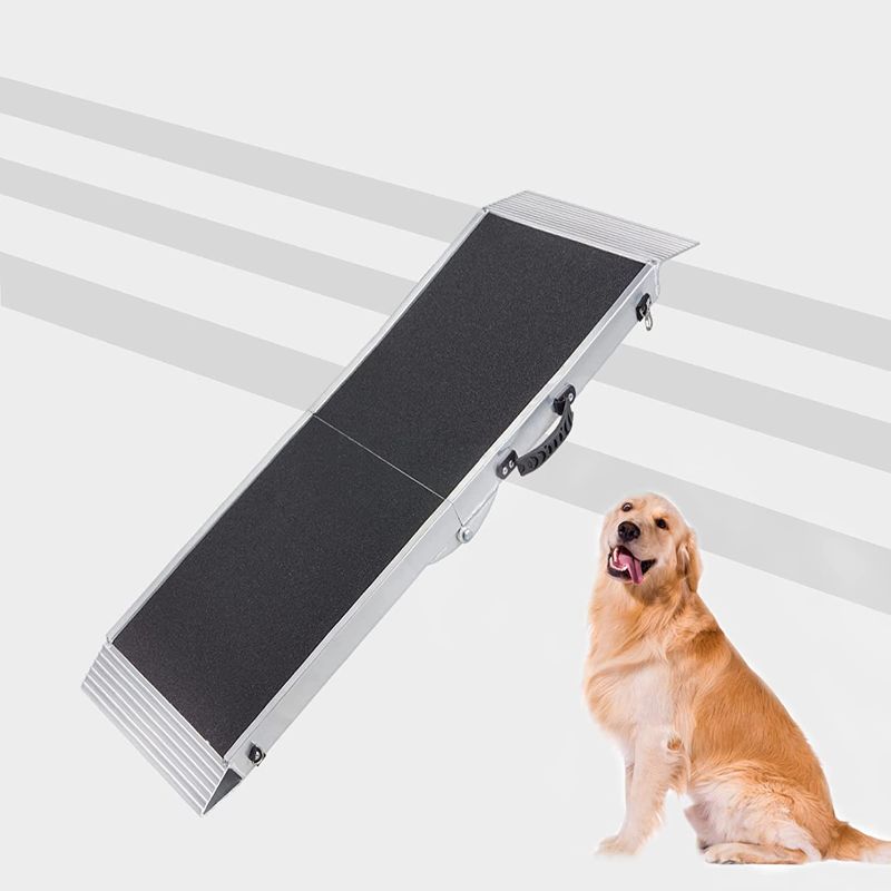 Photo 1 of 4FT KOLO Folding Dog Ramp for Stairs, 48”L x 15”W 400 LBS Capacity, Portable Pet Ramps for Small / Large Dogs and Cats, with Handle Easy to Carry and Store, Nonslip Durable, Used for Bed, Couch
