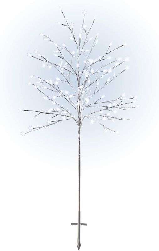 Photo 1 of Alpine Corporation Frosty Christmas Snowflake Tree with LED Lights, Indoor and Outdoor Holiday Décor for Front Yard, Lawn, Home - 55-Inch Tall - White
