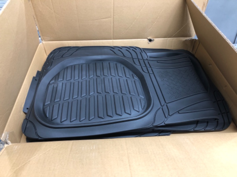 Photo 2 of Motor Trend Original FlexTough Black Rubber Car Floor Mats for 3 Row Vehicles, Front & Rear 2nd Row Deep Dish All Weather Automotive Heavy Duty Trim to Fit, Automotive Liners for Cars Truck Van SUV