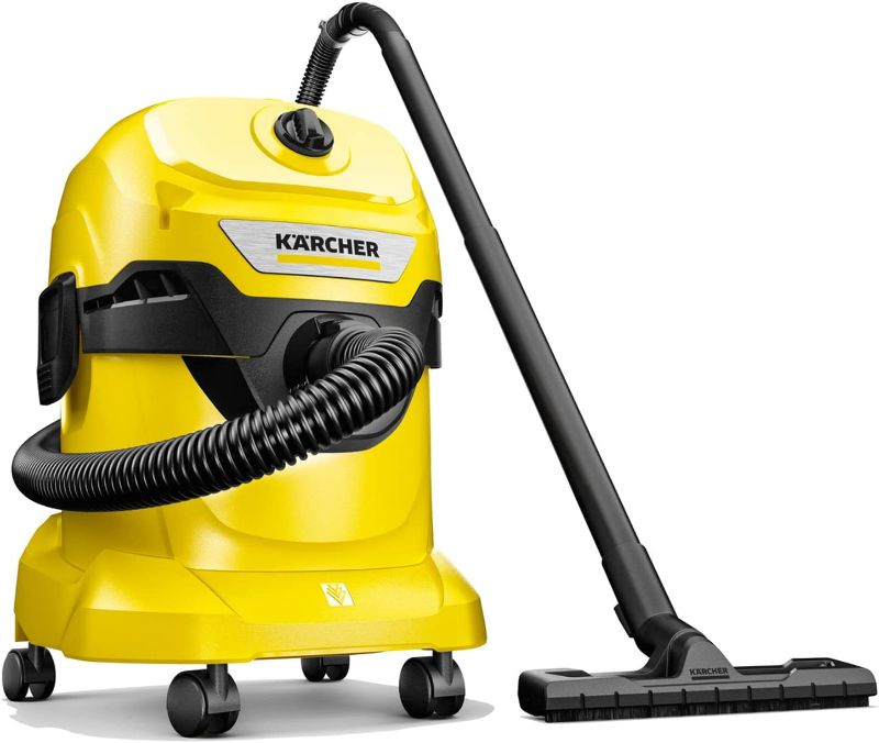 Photo 1 of Karcher WD 4 Portable Shop Vacuum, Multi-Purpose 5.3 Gallon Wet/Dry Vacuum Cleaner with Attachments, Compact Space-Saving Design, 1100W