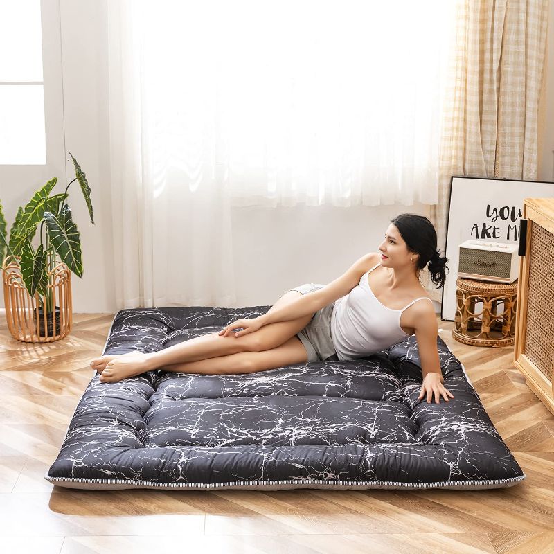 Photo 1 of MAXYOYO Black Marble Printed Japanese Futon Floor Mattress, Thicken Sleeping Pad Floor Bed Roll Up Camping Mattress Folding Couch Bed Mattress Topper Guest