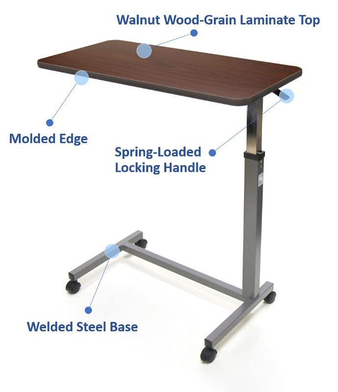 Photo 1 of  Hospital Style Overbed Table with Auto-Touch Adjustable Height and Wheels, Fits Over Beds and Bedside,