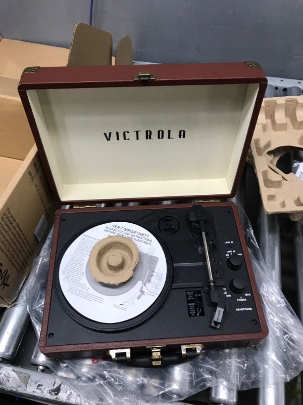 Photo 2 of Victrola Vintage 3-Speed Bluetooth Portable Suitcase Record Player with Built-in Speakers, Upgraded Turntable Audio Sound, Cognac