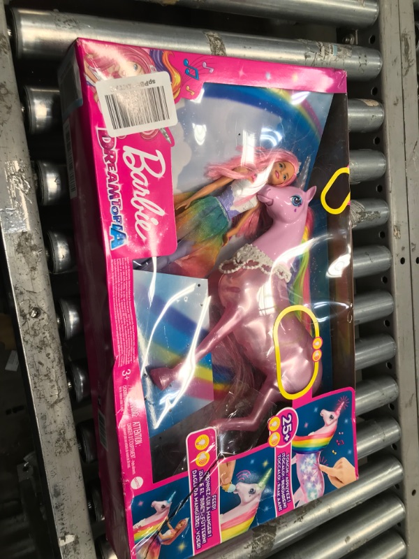 Photo 2 of Barbie Dreamtopia Magical Lights Unicorn with Rainbow Mane, Lights & Sounds, Barbie Princess Doll with Pink Hair and Food Accessory, Gift for 3 to 7 Year Olds [Amazon Exclusive]