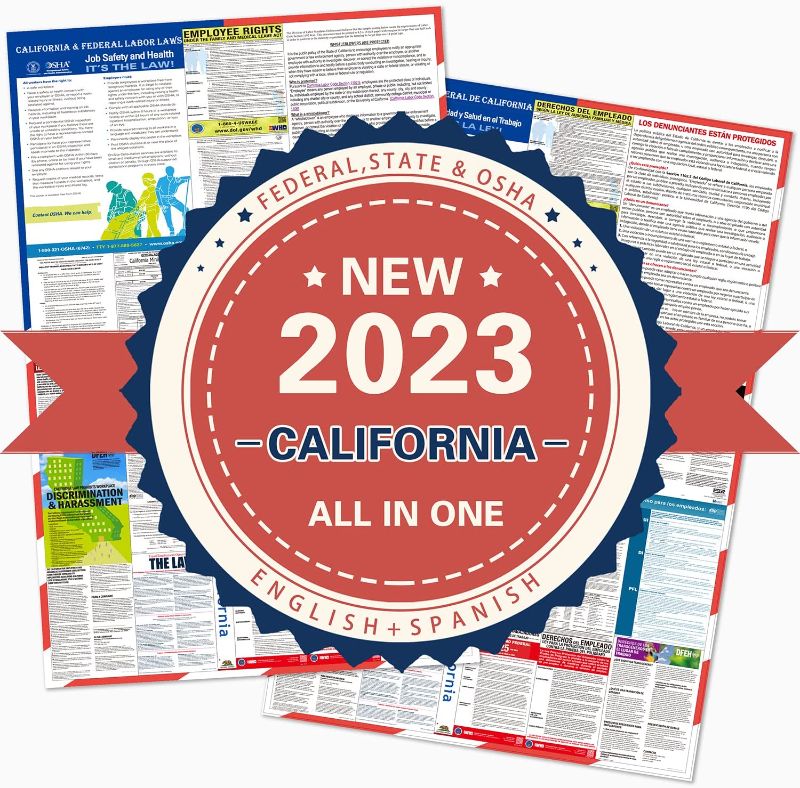 Photo 1 of 2023 California State and Federal Labor Laws Poster – OSHA Compliant Laminated 24" x 36" English and Spanish Bundle 2 Pack
