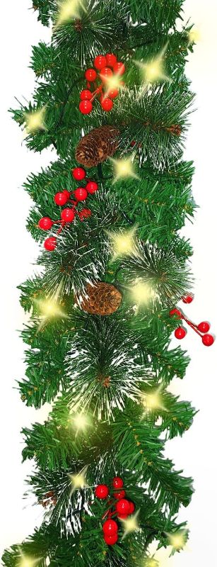 Photo 1 of 9FT Christmas Garland Decoration with 50 Warm Led Lights,Pre-Lit Lighted Christmas Garland Decorated with Pine Cones for Xmas Stairs Fireplaces
