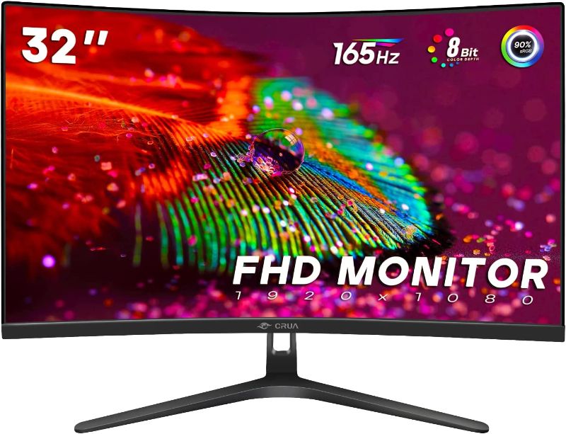 Photo 1 of CRUA 32 inch 165Hz Curved Gaming Monitor,1800R Display,1ms(GTG) Response Time,Full HD 1080P for Computer,Laptop,ps4,Switch,Auto Support Freesync and Low Motion Blur,DP,HDMI Port-Black(Support VESA)
