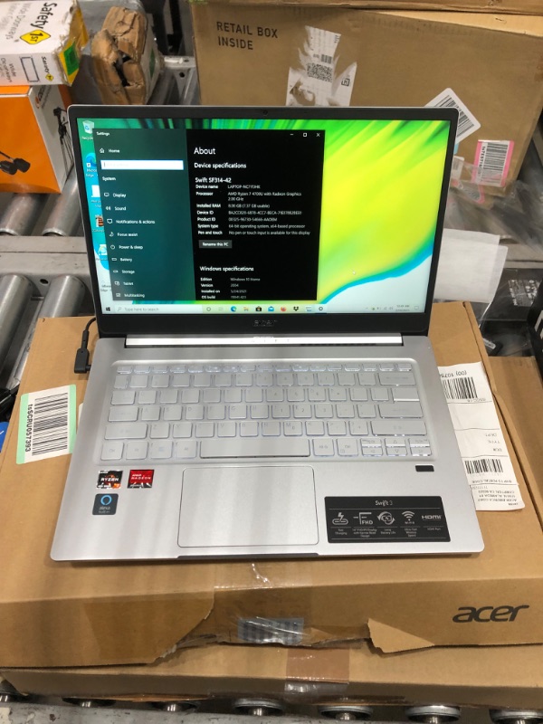 Photo 2 of Acer Swift 3 Thin & Light Laptop | 14" Full HD IPS 100% sRGB Display | AMD Ryzen 7 5700U Octa-Core Processor | 8GB LPDDR4X | 512GB NVMe SSD | WiFi 6 | Backlit KB | FPR | Amazon Alexa | SF314-43-R2YY
