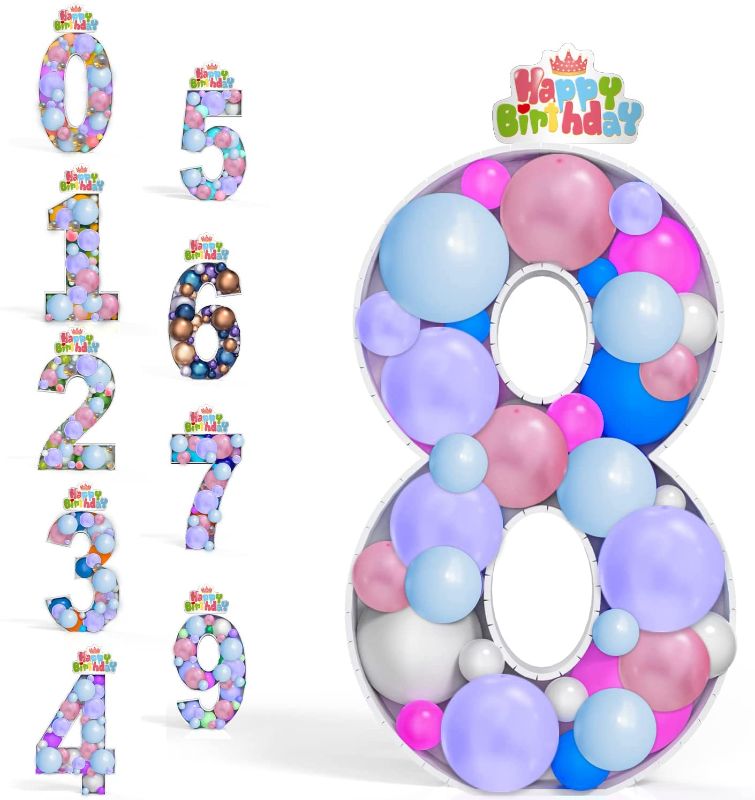 Photo 1 of 4FT Giant Mosaic Balloon Frame Number Marquee Light Up Numbers 8 Pre-Cut Kit Thick Foam Board Decoration for Birthdays Anniversary Party Baby Shower Boy Girl Party Supplies Para Cumpleaños Decorations
