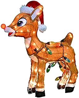 Photo 3 of 18-Inch Pre-Lit LED 3D Rudolph with Bright Red Flashing Nose Christmas Yard Decoration, 35 Lights, Brown, 