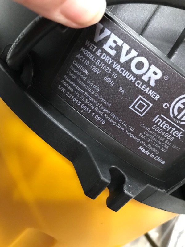 Photo 1 of VEVOR Wet Dry Vac, 2.6 Gallon, 2.5 Peak HP, 3 in 1 Shop Vacuum with Blowing Function, Portable with Attachments to Clean Floor, Upholstery, Gap, Car, ETL Listed, Yellow