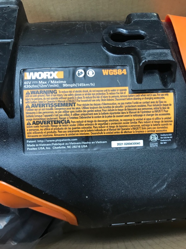 Photo 5 of ***PARTS, ITEM DOES NOT POWER ON*** WORX 40V Turbine Cordless Leaf Blower Power Share with Brushless Motor (Tool Only) 