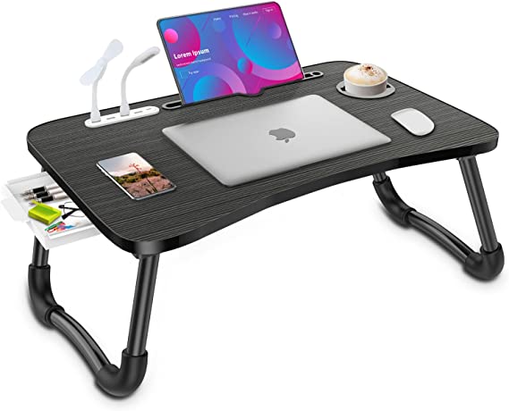 Photo 1 of Zapuno Laptop Lap Desk, Foldable Laptop Table Tray with 4 USB Ports Storage Drawer and Cup Holder, Laptop Bed Desk Laptop Stand for Bed Lap Tray Portable Standing Table for Bed Couch Floor
