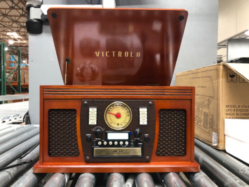 Photo 2 of Victrola 8-in-1 Bluetooth Record Player & Multimedia Center, Built-in Stereo Speakers - Turntable, Wireless Music Streaming, Real Wood | Mahogany
