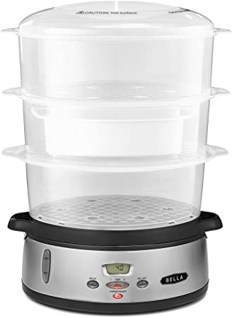 Photo 1 of BELLA 9.5 QT Triple Tier Digital Food Steamer, Healthy Fast Simultaneous Cooking, Stackable Baskets for Vegetables or Meats, Rice/Grains Tray, Auto Shutoff & Boil Dry Protection, Stainless Steel