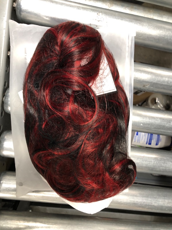 Photo 2 of Sallcks Black Red Wig for Women Long Wavy Wig Highlights Layered Silky Middle Part 2 Tone Synthetic Cosplay Costume Wigs
