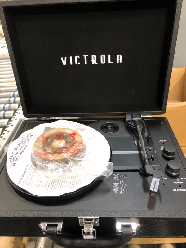 Photo 3 of Victrola Vintage 3-Speed Bluetooth Portable Suitcase Record Player with Built-in Speakers | Upgraded Turntable Audio Sound| Includes Extra Stylus | Black, Model Number: VSC-550BT-BK, 1SFA