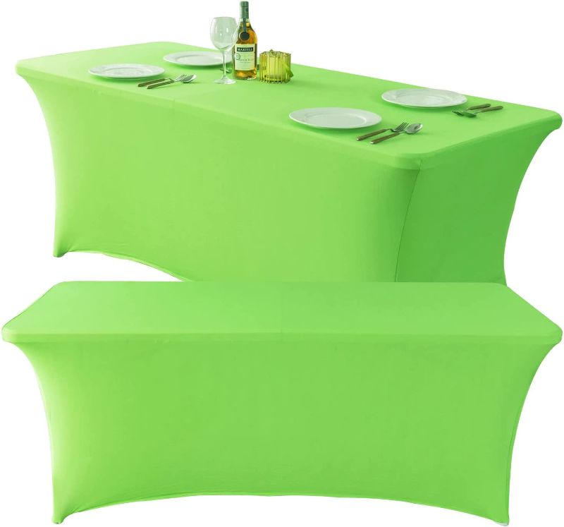 Photo 1 of 1 Spandex Table Cover Fitted Rectangular Tablecloth Stretchable Fabric Tablecloth for Party, Banquet, Wedding and Events (6FT, Grass Green)