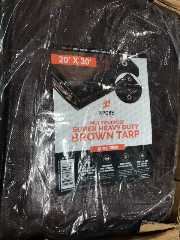 Photo 2 of 20' x 30' Super Heavy Duty 16 Mil Brown Poly Tarp Cover - Thick Waterproof, UV Resistant, Rip and Tear Proof Tarpaulin with Grommets and Reinforced Edges - by Xpose Safety