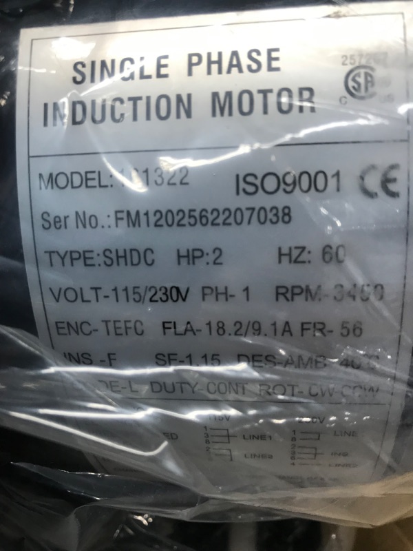 Photo 3 of 2 HP Electric Motor Farm Duty Single Phase Motor 3450RPM 56 Frame 5/8" Shaft 115/230V TEFC CW/CCW