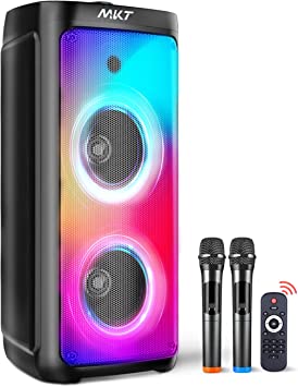 Photo 1 of MKT Karaoke Machine for Adults with 2 Wireless Microphones, PA System Bluetooth Speaker with Dual 8" Subwoofer, Portable Singing Karoke Machine with Party Lights Support TWS/AUX/TF/USB/FM
