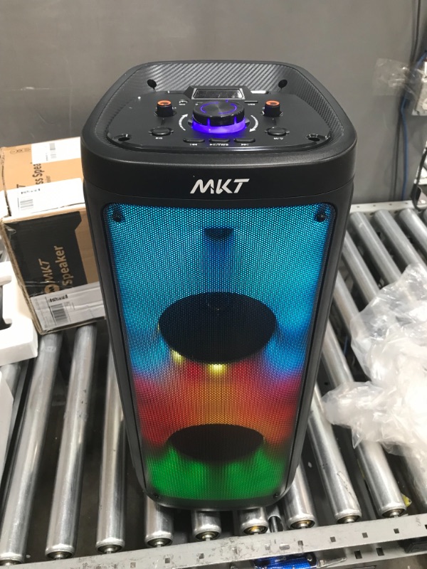 Photo 2 of MKT Karaoke Machine for Adults with 2 Wireless Microphones, PA System Bluetooth Speaker with Dual 8" Subwoofer, Portable Singing Karoke Machine with Party Lights Support TWS/AUX/TF/USB/FM
