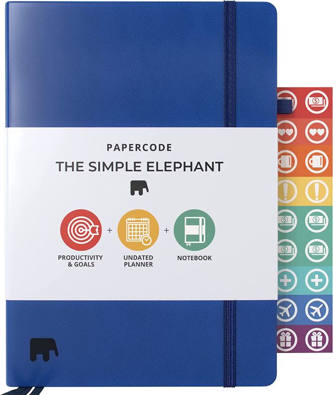 Photo 1 of Papercode Daily Planner 2023 - Simple Elephant Undated Daily, Weekly, and Monthly Calendar Planner for Productivity & Goal Setting, Blue
