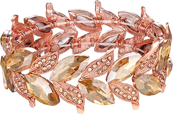 Photo 1 of BriLove Women's Wedding Bridal Crystal Marquise-Shape Leaf Stretch Bangle Bracelet
