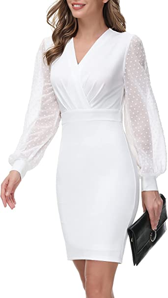 Photo 1 of GRACE KARIN Women's Pencil Work Dresses Long Sleeve V Neck Bodycon Business Dress Elegant Cocktail Party- xl 
