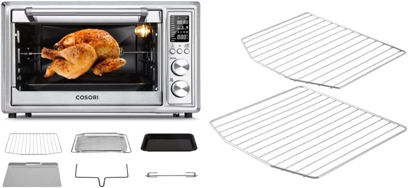 Photo 1 of *Minor Damge-Dirty/Tested* COSORI Air Fryer Toaster Oven, 12-in-1 Convection Oven Countertop, Stainless Steel 32QT/32L, 6-Slice Toast & Air Fryer Toaster Oven Accessory C130-2WR Bake Rack, 30L, Silver
