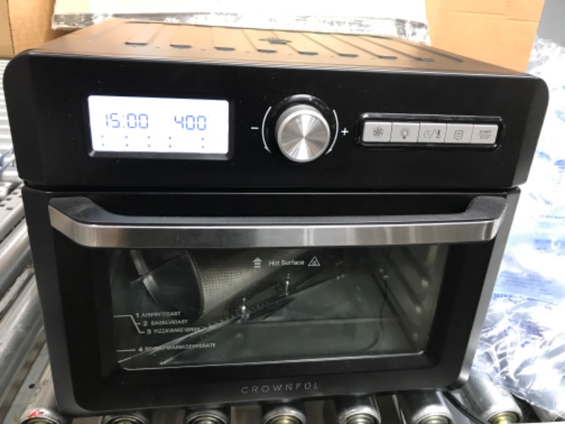 Photo 2 of *Minor Damage-See Photos/Tested* CROWNFUL 19 Quart Air Fryer Toaster Oven, Convection Roaster with Rotisserie & Dehydrator, 10-in-1 Countertop Oven, Original Recipe and 8 Accessories Included, UL Listed (Black)
