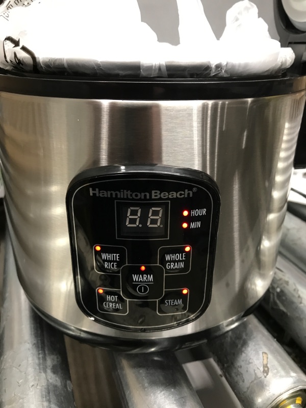 Photo 3 of *Tested* Hamilton Beach Digital Programmable Rice Cooker & Food Steamer, 8 Cups Cooked (4 Uncooked), With Steam & Rinse Basket, Stainless Steel (37518) 8 Cups Cooked (4 Uncooked) Rice Cooker