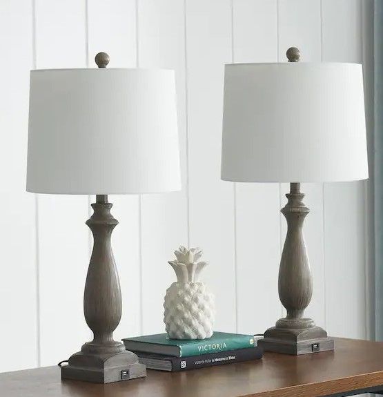 Photo 1 of *Stock Photo For Reference/See Photos* Salem 27 in. Gray Table Lamp Set With USB (2-Pack)
