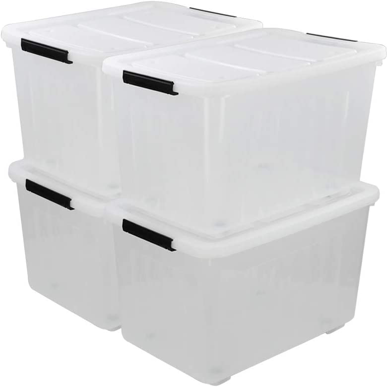 Photo 1 of *Major Damage-See Photos* Callyne 70 L Clear Plastic Large Storage Box with Wheels, Set of 4
