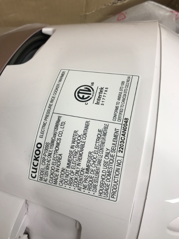 Photo 2 of *Major Damage/Missing Parts* * Cuckoo CRP-P1009SW 10 Cup Electric Heating Pressure Cooker & Warmer – 12 Built-in Programs, Glutinous (White), Mixed, Brown, GABA Rice, [1.8 liters]
