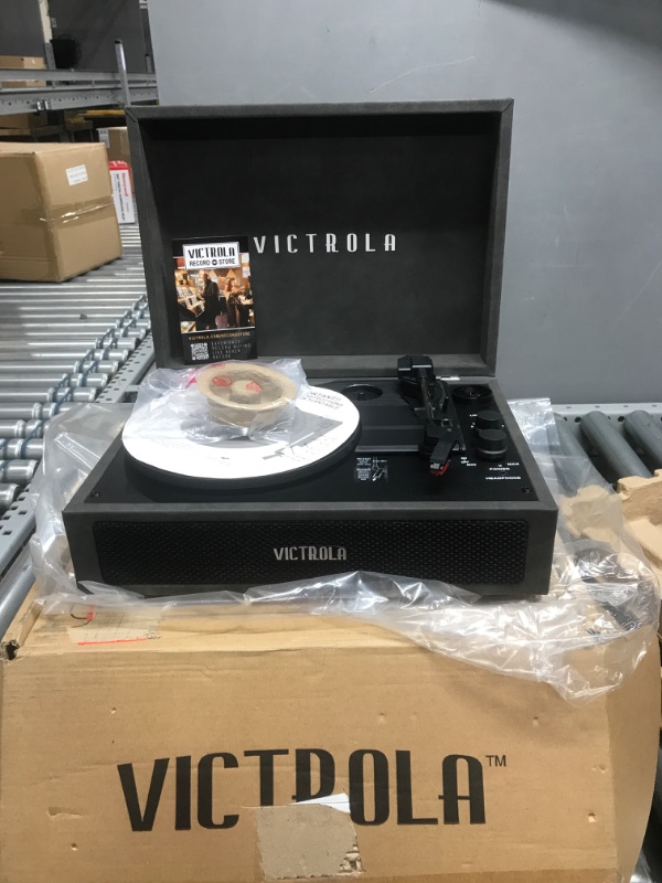 Photo 2 of Victrola Vintage 3-Speed Bluetooth Portable Suitcase Record Player with Built-in Speakers | Upgraded Turntable Audio Sound| Includes Extra Stylus | Lambskin (VSC-580BT-LGR)