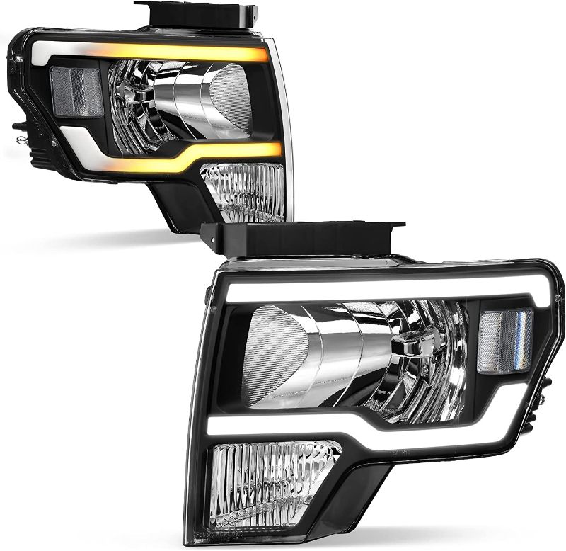 Photo 1 of AUTOSAVER88 Switchback LED Tube Headlights Assembly Compatible with 2009 2010 2011 2012 2013 2014 Ford F150 F-150 DRL Headlight Headlamp Replacement Pair Black Housing Clear Reflector
