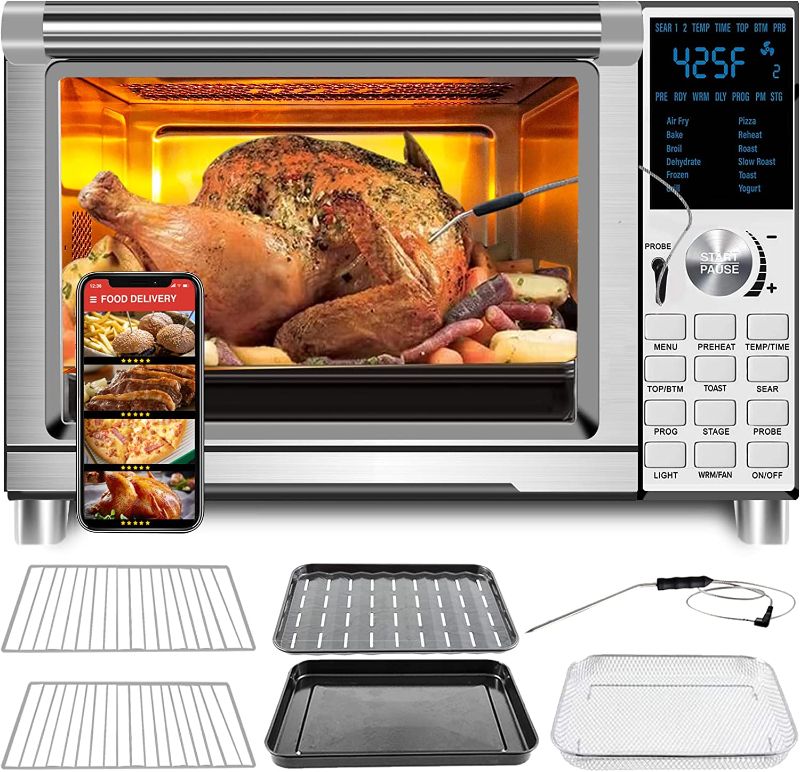 Photo 1 of NUWAVE Bravo Air Fryer Toaster Smart Oven, 12-in-1 Countertop Convection, 30-QT XL Capacity, 50°-500°F Temperature Controls, Top and Bottom Heater Adjustments 0%-100%, Brushed Stainless Steel Look