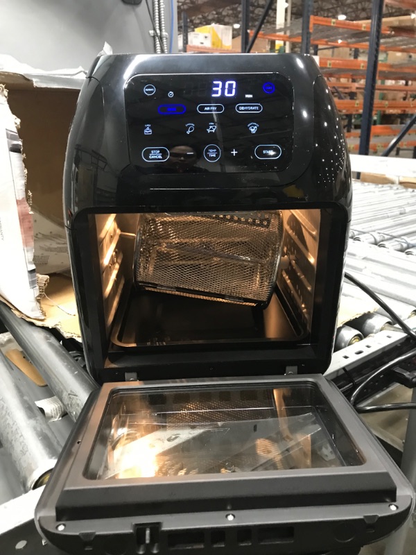 Photo 1 of **SCREEN HAS SMALL FRACTURE***
CHEFMAN Multifunctional Digital Air Fryer+ Rotisserie, Dehydrator, Convection Oven, 17 Touch Screen Presets Fry, Roast, Dehydrate, Bake, XL 10L Family Size, Auto Shutoff, Large Easy-View Window, Black