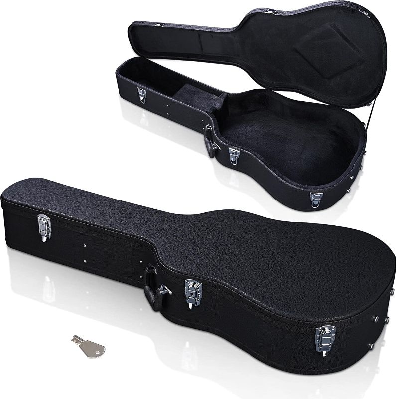 Photo 1 of  Acoustic Dreadnought Guitar Hard Case Wooden Hard Shell Carrying Case with Lock Latch Key Black****missing key***