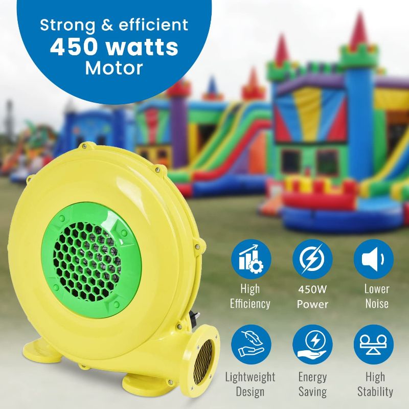 Photo 1 of Air Blower for Inflatables 450 Watt, Inflatable Bounce House Blower Indoor Outdoor, Compact and Portable Electric Pump for Bouncy Castle and Swimming Pool
